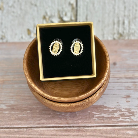 Our Lady of Guadalupe Devotional Earrings with Sparkling Crystal Border