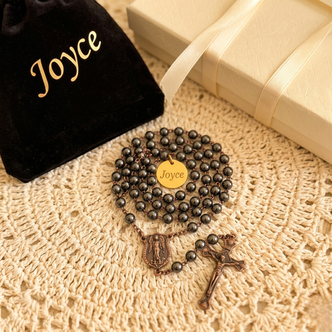 St. Michael the Archangel Personalized Rosary - with Hematite Semi-Precious Stone Beads