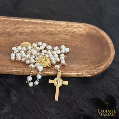Personalized Freshwater Pearl Rosary with St. Benedict Cross