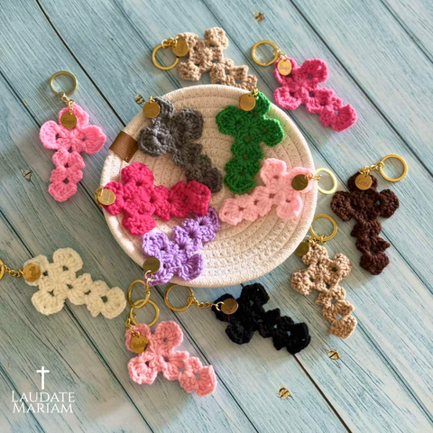 Personalized Catholic Keychain with Crochet Cross – Handmade Faith Gift for All Ages