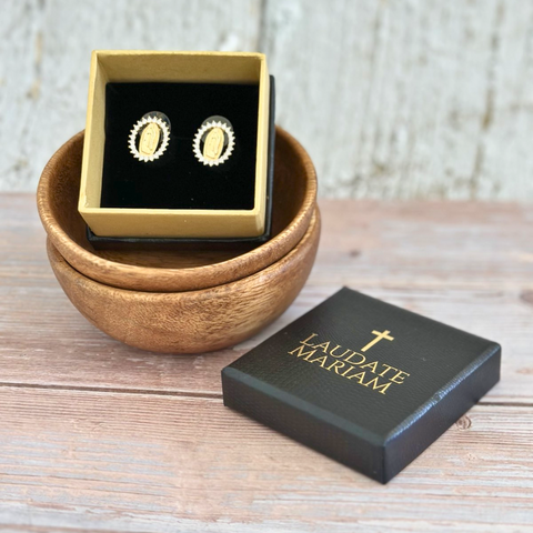 Our Lady of Guadalupe Devotional Earrings with Sparkling Crystal Border