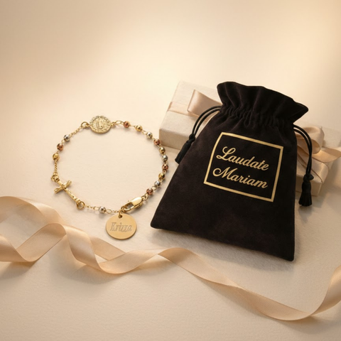 Personalized Rosary Bracelet with Guadalupe Medal – Tri-Color Stainless Steel