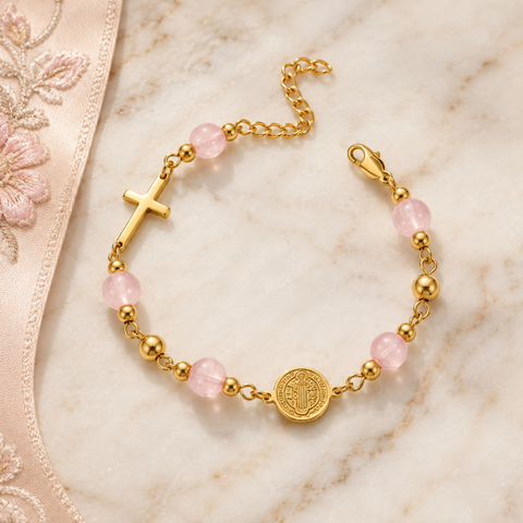 St. Benedict Medal and Cross Personalized Color Bracelet