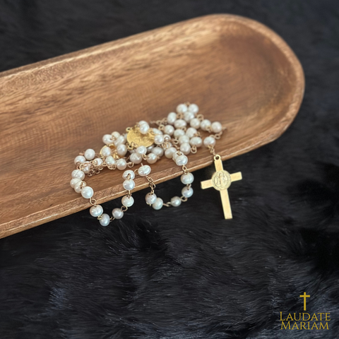 Personalized Freshwater Pearl Rosary with St. Benedict Cross