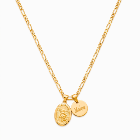 St. Michael the Archangel Necklace with Personalized Name Charm – Gold Catholic Pendant