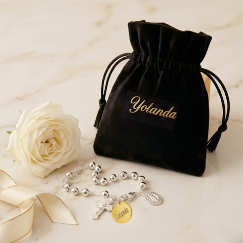 Personalized St. Benedict Stainless Steel Rosary Bracelet
