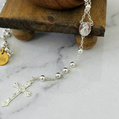 Personalized Divine Mercy & Blessed Virgin Mary Stainless Steel Rosary (Gold & Silver Catholic Gift)