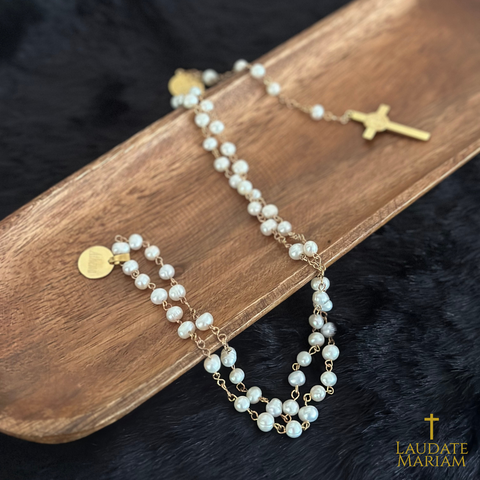 Personalized Freshwater Pearl Rosary with St. Benedict Cross
