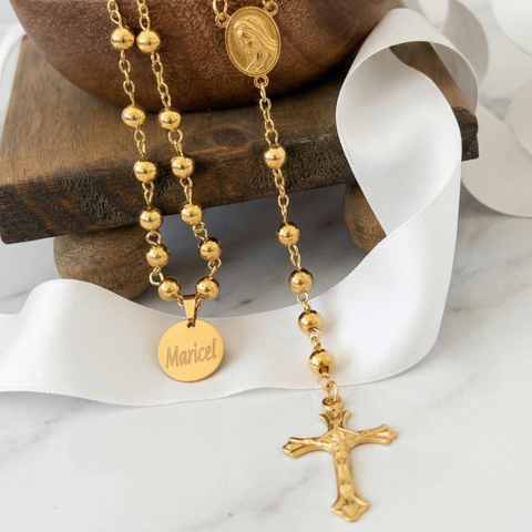 Personalized Divine Mercy & Blessed Virgin Mary Stainless Steel Rosary (Gold & Silver Catholic Gift)