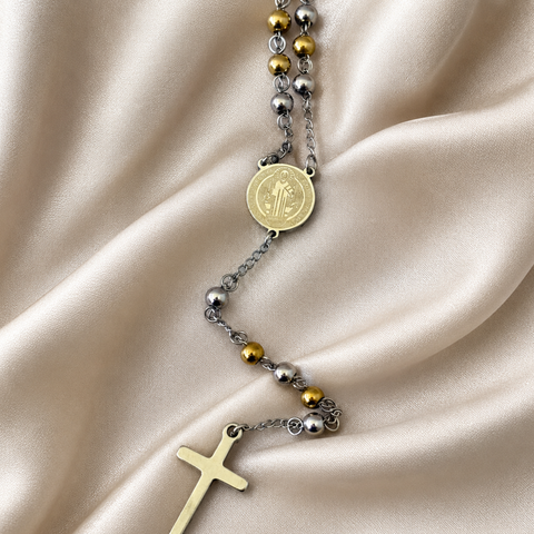 Personalized St. Benedict Stainless Steel Rosary – Gold & Two-Tone Custom Catholic Prayer Beads
