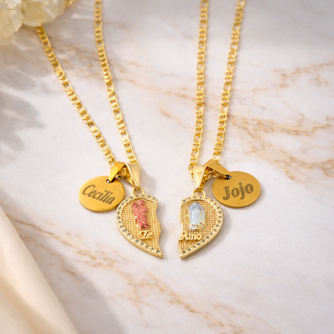 Catholic His & Hers Couple Necklace Set – St. Joseph & Virgin Mary Medals | Valentine’s Gift