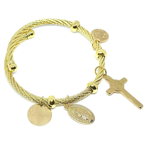 Personalized St. Benedict and Miraculous Medal Bangle