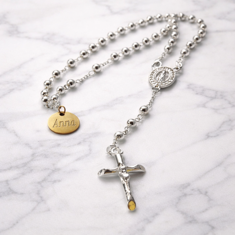 Our Lady of Guadalupe Stainless Steel Rosary in Silver & Gold with Custom Pouch