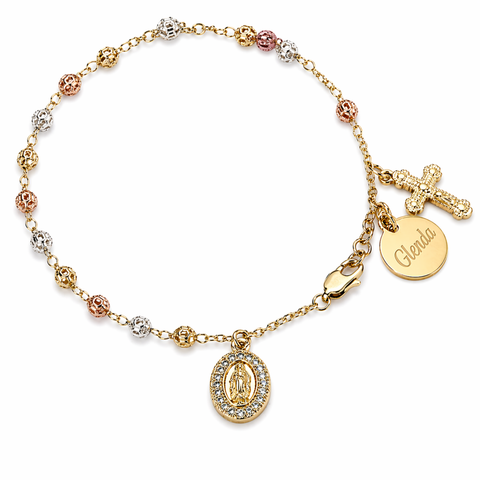 Personalized Our Lady of Guadalupe Rosary Bracelet with Name, Tri-Color Beads Catholic Jewelry Gift