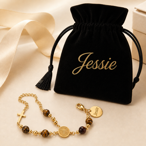 St. Benedict Medal and Cross Personalized Color Bracelet
