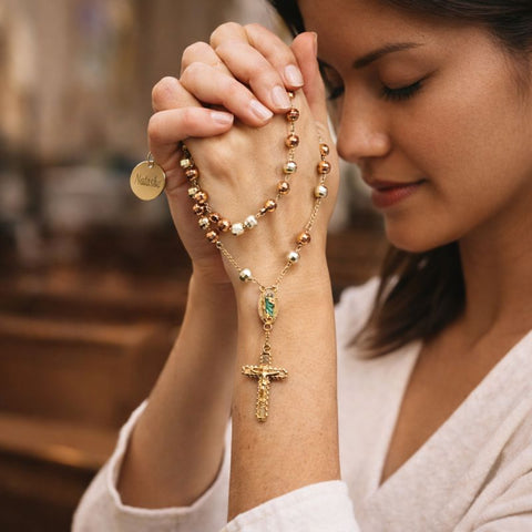 St. Jude Personalized Rosary – Tricolor Beads Catholic Rosary for Lost Causes