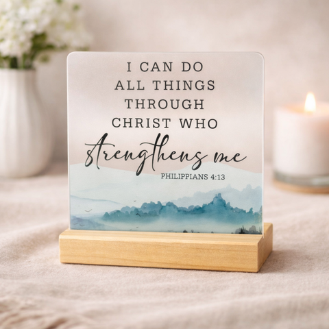 Personalized Wooden Prayer Plaque with Bible Verse – Catholic Tabletop Stand