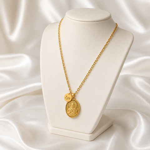 Sacred Heart of Jesus Personalized Stainless Steel Gold Necklace