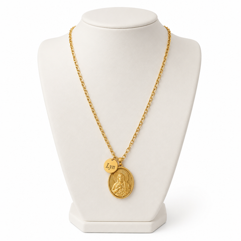 Sacred Heart of Jesus Personalized Stainless Steel Gold Necklace