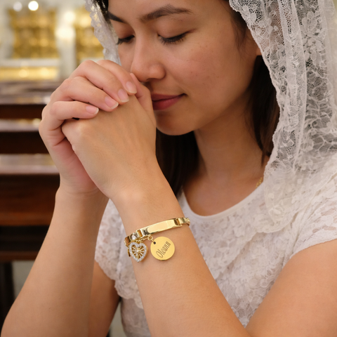 Personalized Catholic Gold Bracelet for Women with St. Joseph Medal – Stainless Steel Faith Jewelry Gift