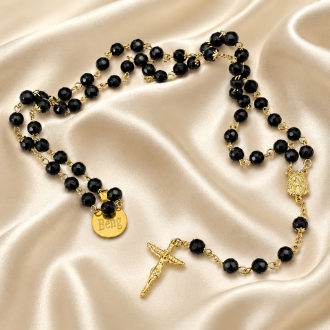 Personalized Stainless Steel Glass Bead Rosary with Suffering Christ Medal