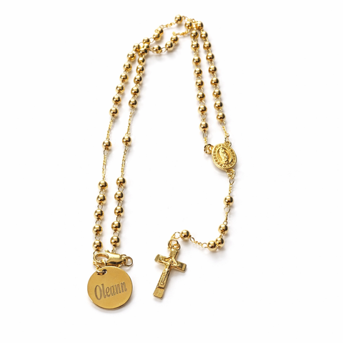 Our Lady of Guadalupe Stainless Steel Rosary in Silver & Gold with Custom Pouch