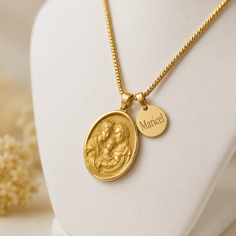 Holy Family Personalized Stainless Steel Gold Necklace