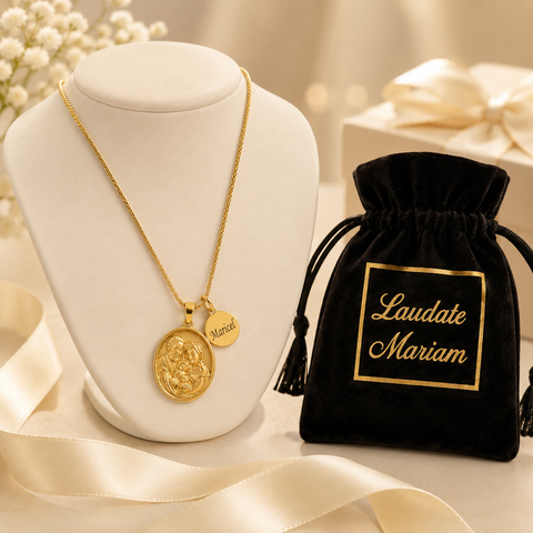 Holy Family Personalized Stainless Steel Gold Necklace