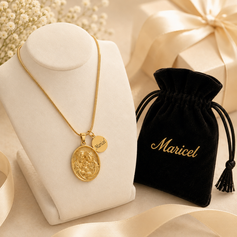 Holy Family Personalized Stainless Steel Gold Necklace