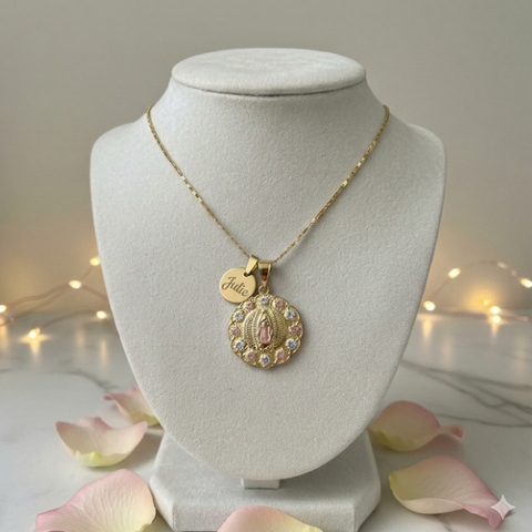 Personalized Floral Virgin Mary Necklace
