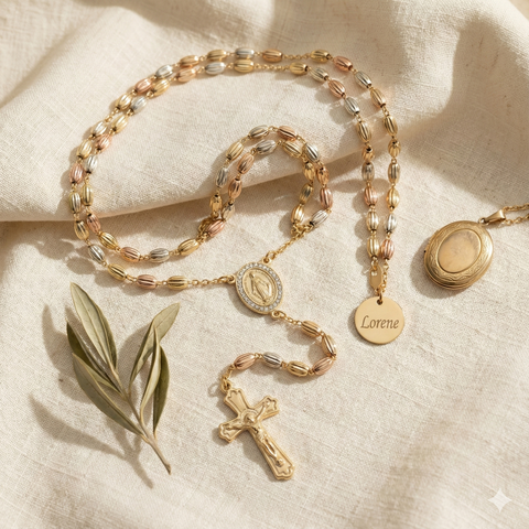Personalized Our Lady of Guadalupe Tricolor Rosary – Custom Name | Gold, Rose Gold, Silver Beads