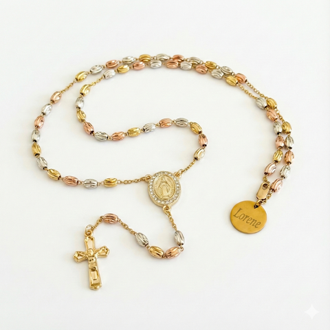 Personalized Our Lady of Guadalupe Tricolor Rosary – Custom Name | Gold, Rose Gold, Silver Beads