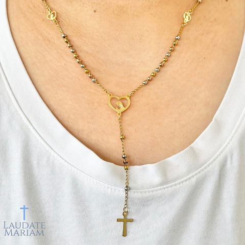 Personalized Immaculate Heart of Mary Rosary Necklace