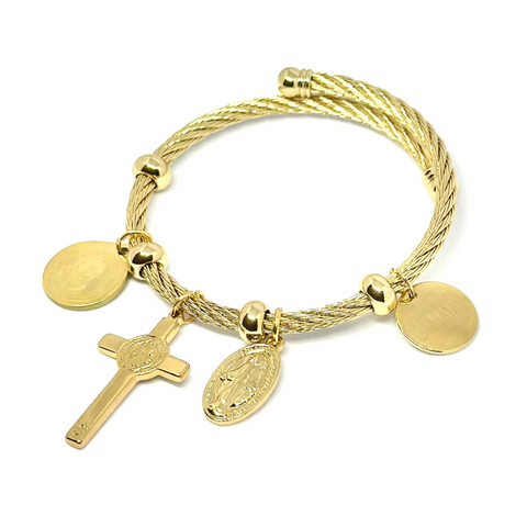 Personalized St. Benedict, Miraculous Medal and Padre Pio Bangle