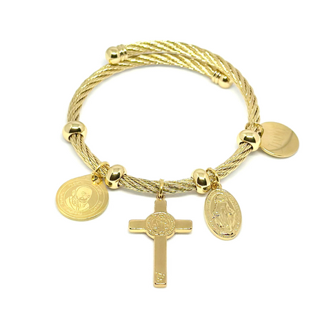 Personalized St. Benedict, Miraculous Medal and Padre Pio Bangle