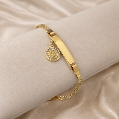 Personalized Catholic Gold Bracelet with St. Benedict Medal