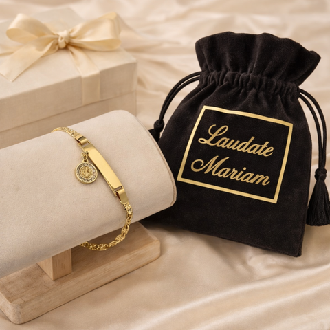 Personalized Catholic Gold Bracelet with St. Benedict Medal