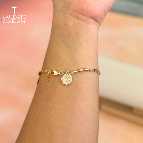 Personalized St. Benedict Tricolor Bracelet – Custom Name Engraving, 100% Stainless Steel