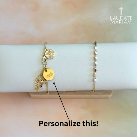 Personalized St. Benedict Tricolor Bracelet – Custom Name Engraving, 100% Stainless Steel