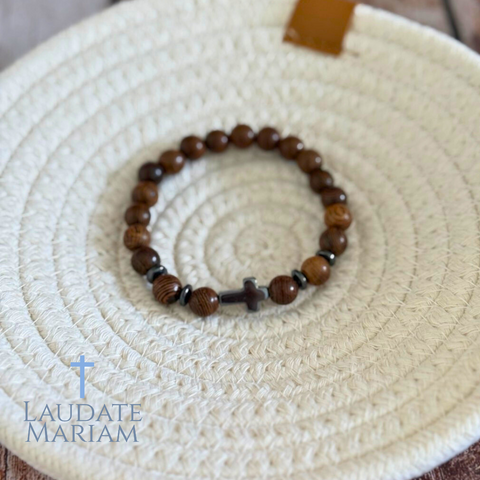 Catholic Bracelet for Men – Wooden Cross Bead Bracelet