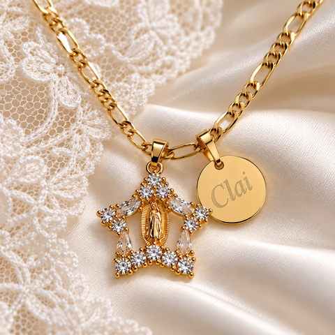 Personalized Virgin Mary Star Pendant Necklace