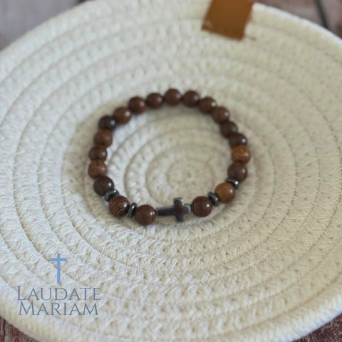 Catholic Bracelet for Men – Wooden Cross Bead Bracelet