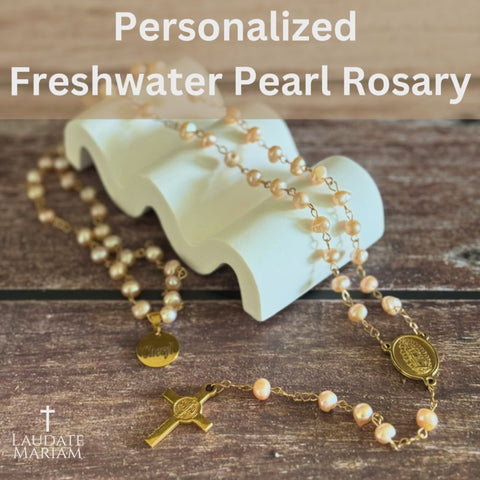 Personalized Freshwater Pearl Rosary with St. Benedict Cross