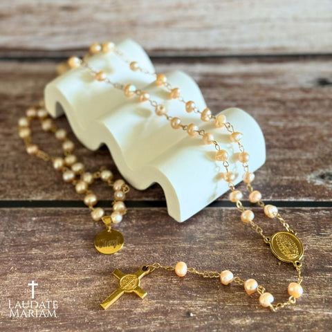 Personalized Freshwater Pearl Rosary with St. Benedict Cross