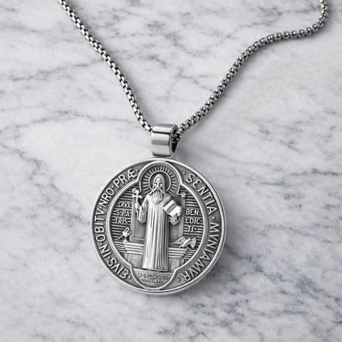 St. Benedict Medal Necklace for Men – Stainless Steel Catholic Protection Pendant