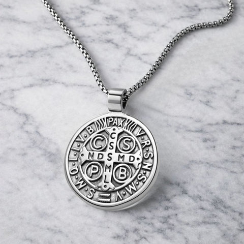 St. Benedict Medal Necklace for Men – Stainless Steel Catholic Protection Pendant