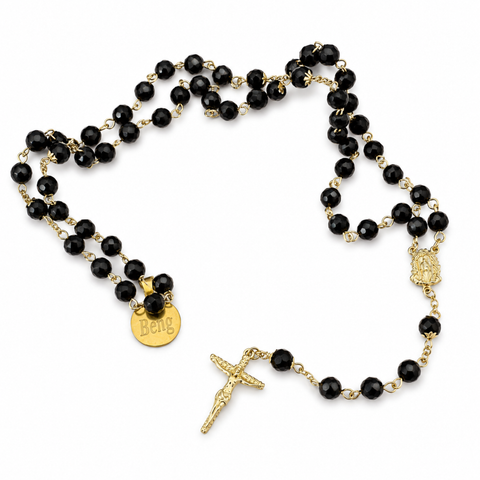 Personalized Stainless Steel Glass Bead Rosary with Suffering Christ Medal