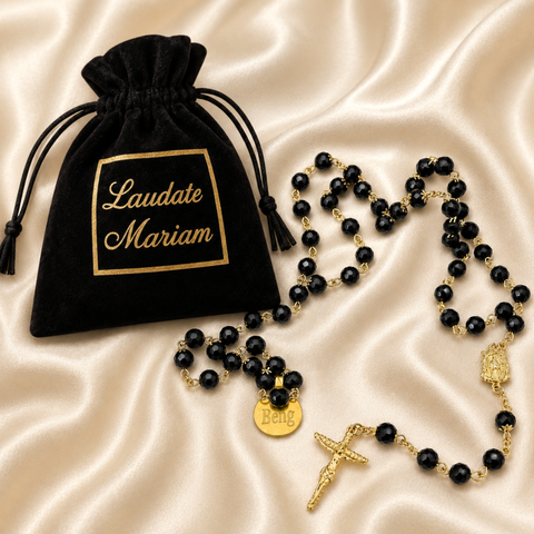 Personalized Stainless Steel Glass Bead Rosary with Suffering Christ Medal
