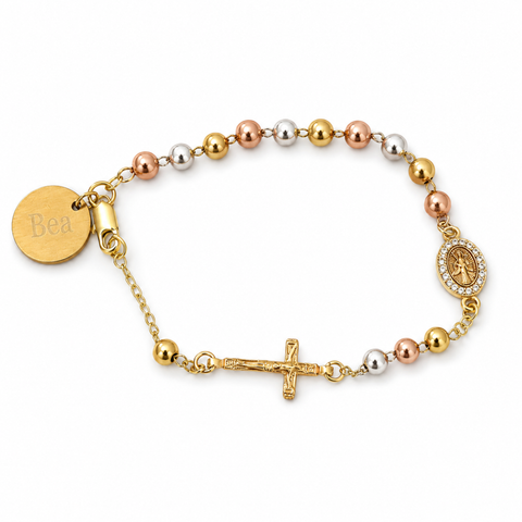 St. Michael Tri-Color Stainless Steel Rosary Bracelet for Men and Women