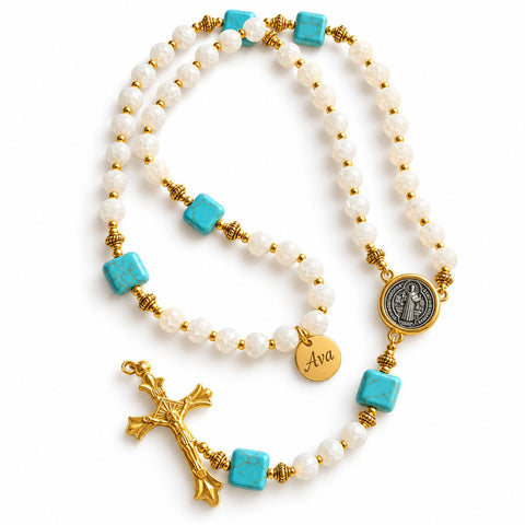 Personalized St. Benedict Rosary with Stone Beads